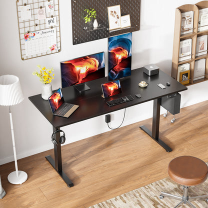 Satifur Electric Standing Desk 55", Ergonomic Computer Desk with Memory Preset, Height Adjustable Sit Stand Desk with Hooks & Storage, Black