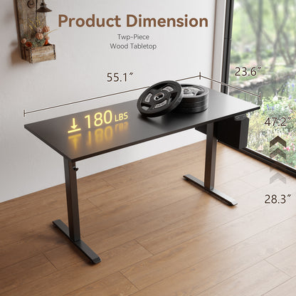 Satifur Electric Standing Desk 55", Ergonomic Computer Desk with Memory Preset, Height Adjustable Sit Stand Desk with Hooks & Storage, Black