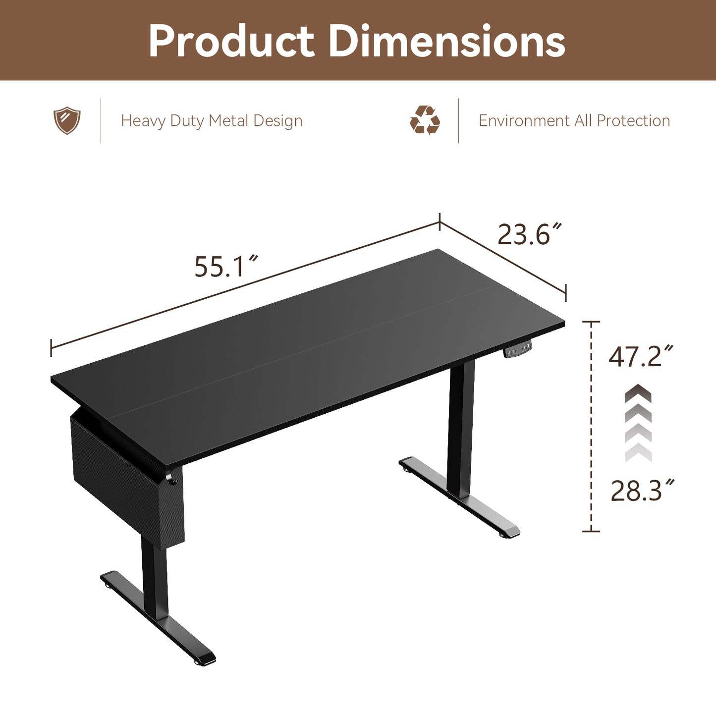 Satifur Electric Standing Desk 55", Ergonomic Computer Desk with Memory Preset, Height Adjustable Sit Stand Desk with Hooks & Storage, Black
