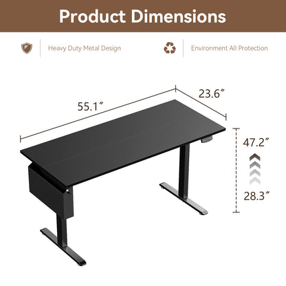 Satifur Electric Standing Desk 55", Ergonomic Computer Desk with Memory Preset, Height Adjustable Sit Stand Desk with Hooks & Storage, Black