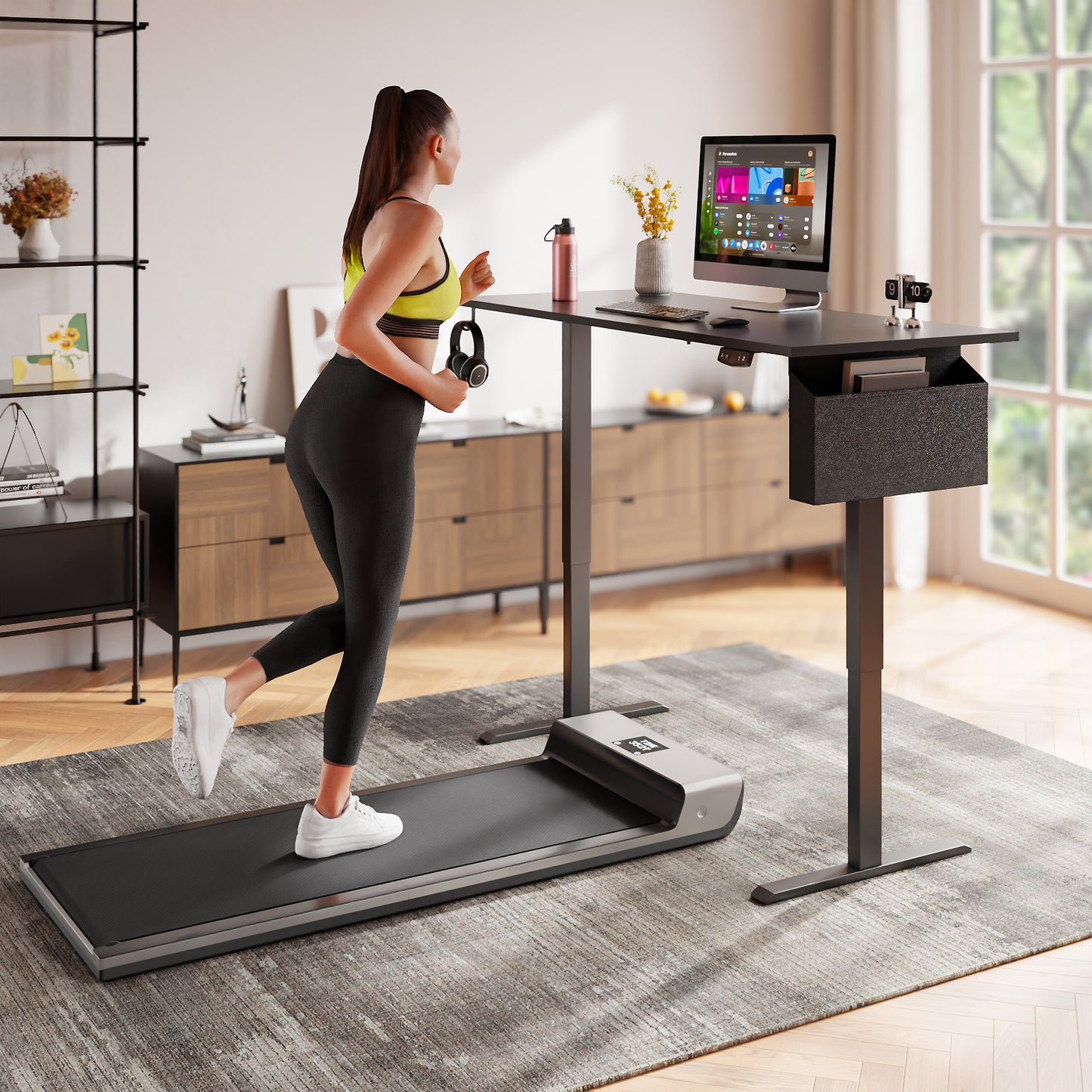 Satifur Electric Standing Desk 55", Ergonomic Computer Desk with Memory Preset, Height Adjustable Sit Stand Desk with Hooks & Storage, Black