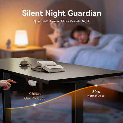 Satifur Electric Standing Desk 55", Ergonomic Computer Desk with Memory Preset, Height Adjustable Sit Stand Desk with Hooks & Storage, Black