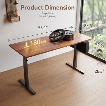 Satifur Electric Standing Desk 55", Ergonomic Computer Desk with Memory Preset, Height Adjustable Sit Stand Desk with Hooks & Storage, Rustic