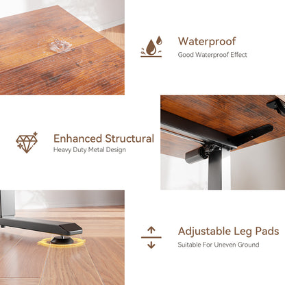 Satifur Electric Standing Desk 55", Ergonomic Computer Desk with Memory Preset, Height Adjustable Sit Stand Desk with Hooks & Storage, Rustic