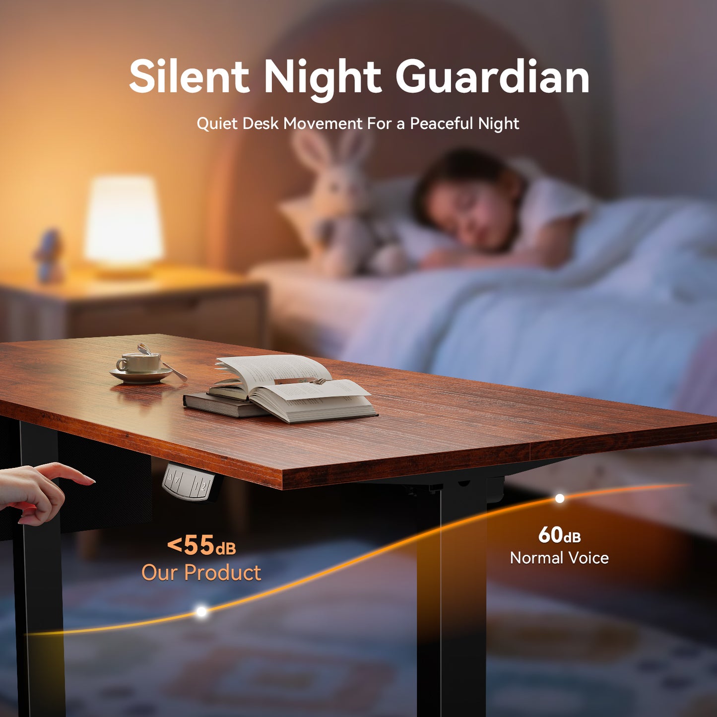 Satifur Electric Standing Desk 55", Ergonomic Computer Desk with Memory Preset, Height Adjustable Sit Stand Desk with Hooks & Storage, Rustic