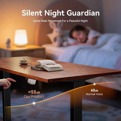 Satifur Electric Standing Desk 55", Ergonomic Computer Desk with Memory Preset, Height Adjustable Sit Stand Desk with Hooks & Storage, Rustic