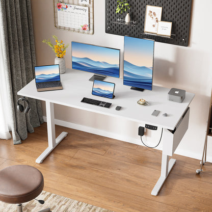 Satifur Electric Standing Desk 55", Ergonomic Computer Desk with Memory Preset, Height Adjustable Sit Stand Desk with Hooks & Storage, White