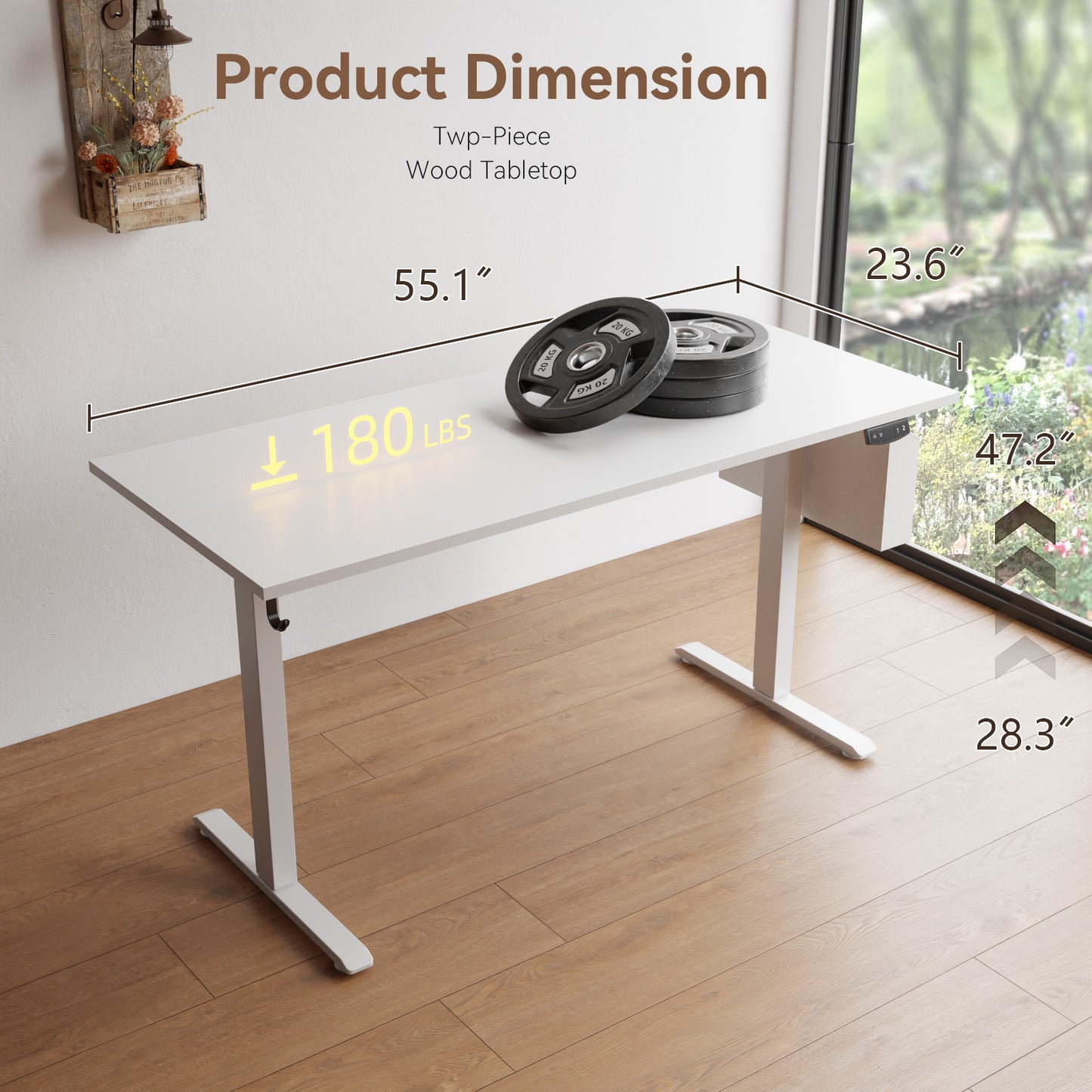Satifur Electric Standing Desk 55", Ergonomic Computer Desk with Memory Preset, Height Adjustable Sit Stand Desk with Hooks & Storage, White