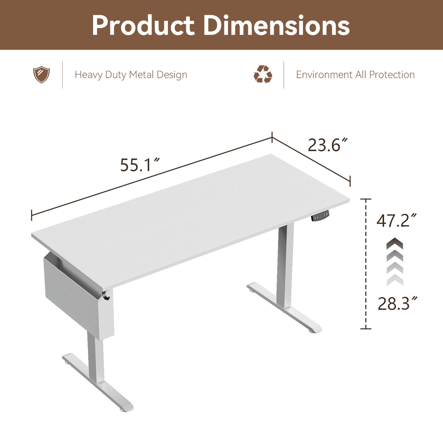 Satifur Electric Standing Desk 55", Ergonomic Computer Desk with Memory Preset, Height Adjustable Sit Stand Desk with Hooks & Storage, White