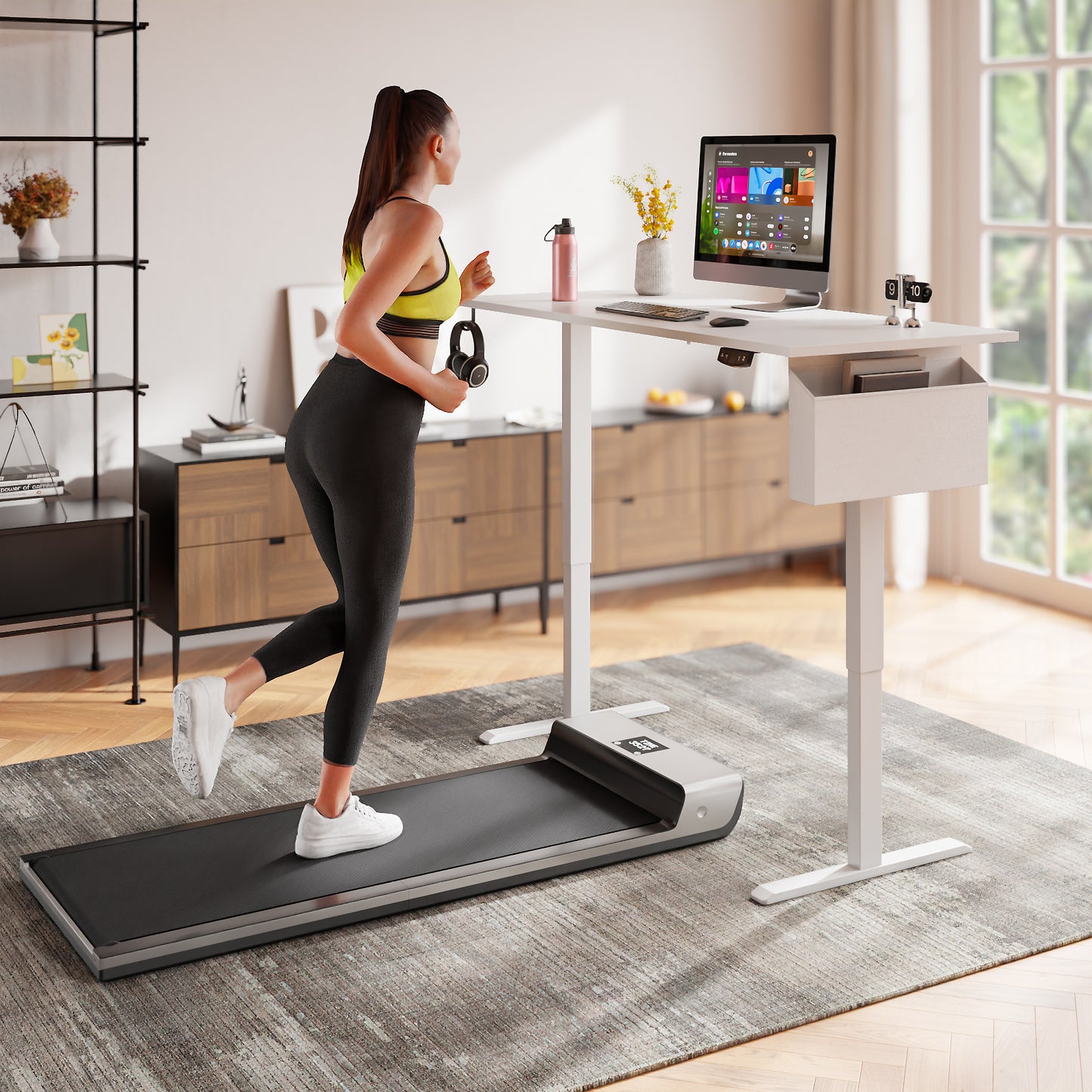 Satifur Electric Standing Desk 55", Ergonomic Computer Desk with Memory Preset, Height Adjustable Sit Stand Desk with Hooks & Storage, White