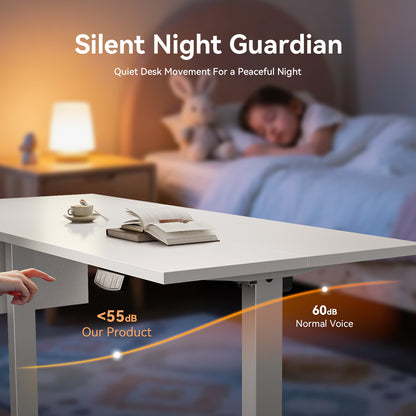 Satifur Electric Standing Desk 55", Ergonomic Computer Desk with Memory Preset, Height Adjustable Sit Stand Desk with Hooks & Storage, White