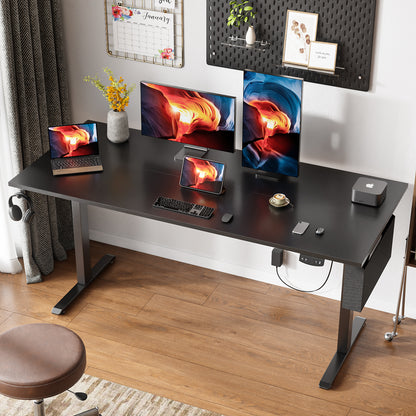 Satifur Electric Standing Desk 63'' x 27.5'', Ergonomic Computer Desk with Memory Preset, Height Adjustable Sit Stand Desk with Hooks & Storage, Black