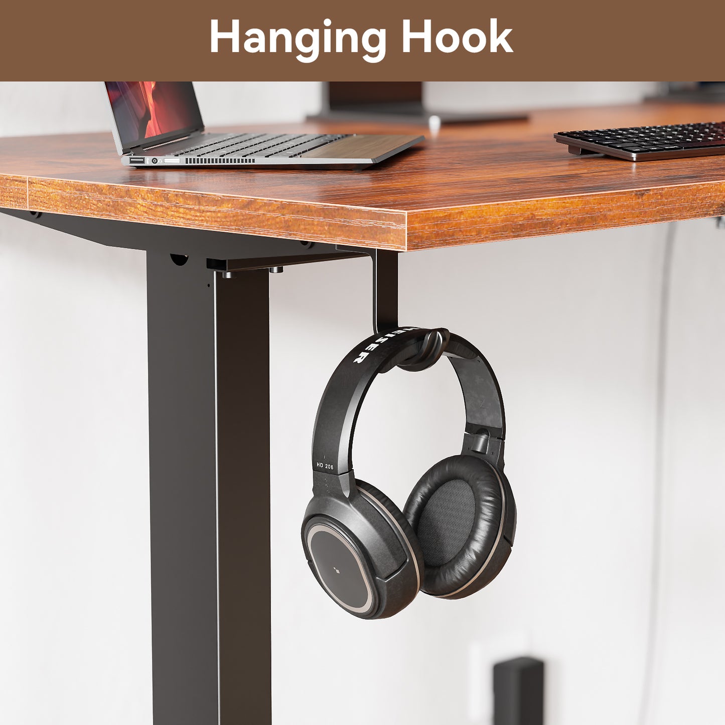 Satifur Electric Standing Desk 63" x 27.5", Ergonomic Computer Desk with Memory Preset, Height Adjustable Sit Stand Desk with Hooks & Storage, Rustic