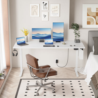 Satifur Electric Standing Desk 63" x 27.5", Ergonomic Computer Desk with Memory Preset, Height Adjustable Sit Stand Desk with Hooks & Storage, White