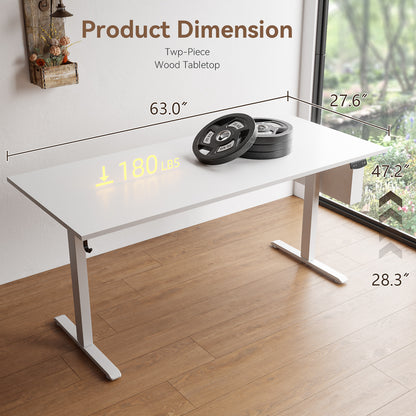 Satifur Electric Standing Desk 63" x 27.5", Ergonomic Computer Desk with Memory Preset, Height Adjustable Sit Stand Desk with Hooks & Storage, White