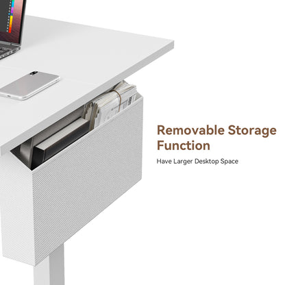 Satifur Electric Standing Desk 63" x 27.5", Ergonomic Computer Desk with Memory Preset, Height Adjustable Sit Stand Desk with Hooks & Storage, White