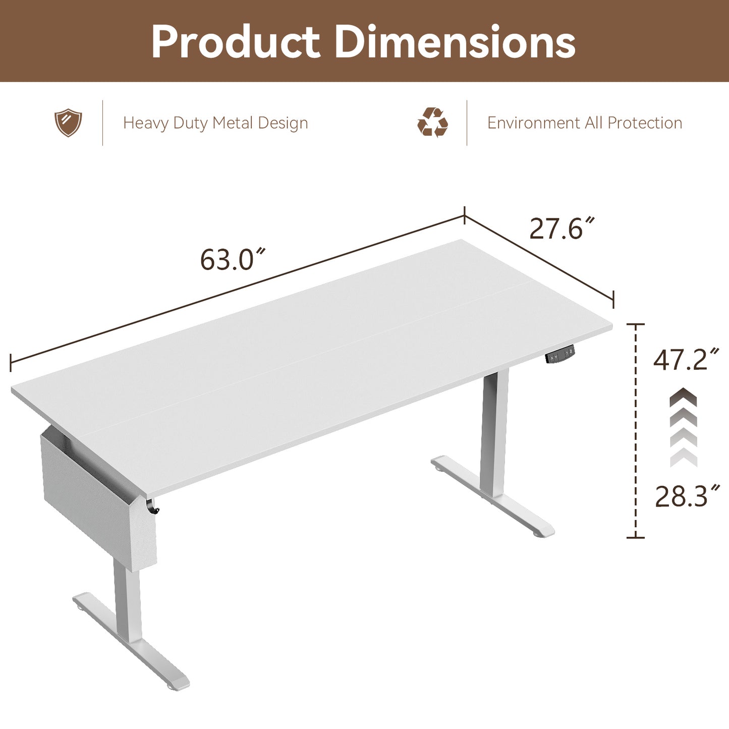 Satifur Electric Standing Desk 63" x 27.5", Ergonomic Computer Desk with Memory Preset, Height Adjustable Sit Stand Desk with Hooks & Storage, White