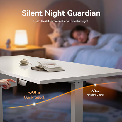 Satifur Electric Standing Desk 63" x 27.5", Ergonomic Computer Desk with Memory Preset, Height Adjustable Sit Stand Desk with Hooks & Storage, White