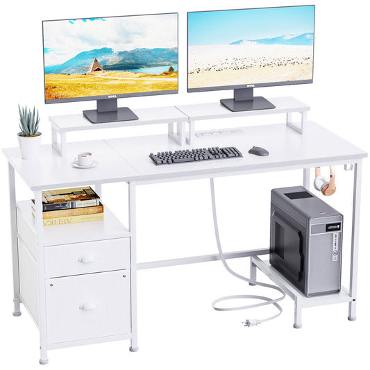 Furologee Computer Desk Adjustable Feet Rectangular Desk, White