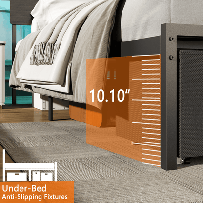 Satifur King Size Bed Frame with 3 Drawers & LED Lights & Charging Station, Beds with Headboard & 10.10" Under Bed Storage, No Box Spring Needed, Easy Assembly, Black