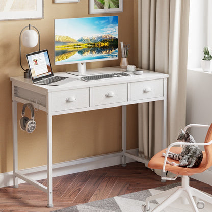 Hexmn Home Office Desk with 3 Drawers,Makeup Table for Girls,White
