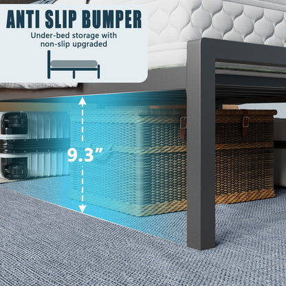 Tydimor Twin Size Bed Frame with USB Charging Station, LED Lights & Upholstered Headboard & Shelf, Metal Black