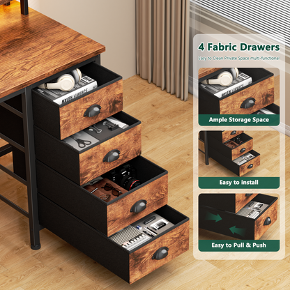 Satifur 47 inch Computer Desk with Power Outlets, Home Office Desk with 4 Drawers, Writing Desk with Removable Monitor Shelf & CPU Stand, Rustic Brown