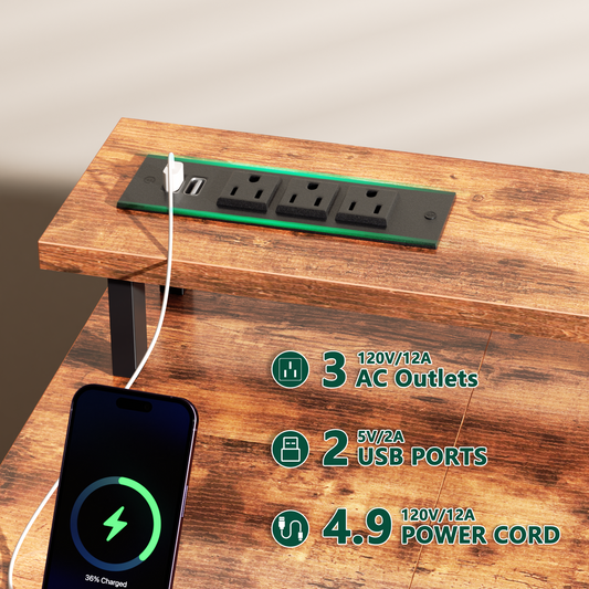 Satifur 47 inch Computer Desk with Power Outlets, Home Office Desk with 4 Drawers, Writing Desk with Removable Monitor Shelf & CPU Stand, Rustic Brown