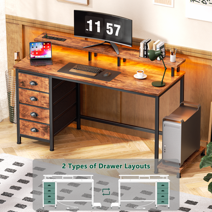 Satifur 47 inch Computer Desk with Power Outlets, Home Office Desk with 4 Drawers, Writing Desk with Removable Monitor Shelf & CPU Stand, Rustic Brown