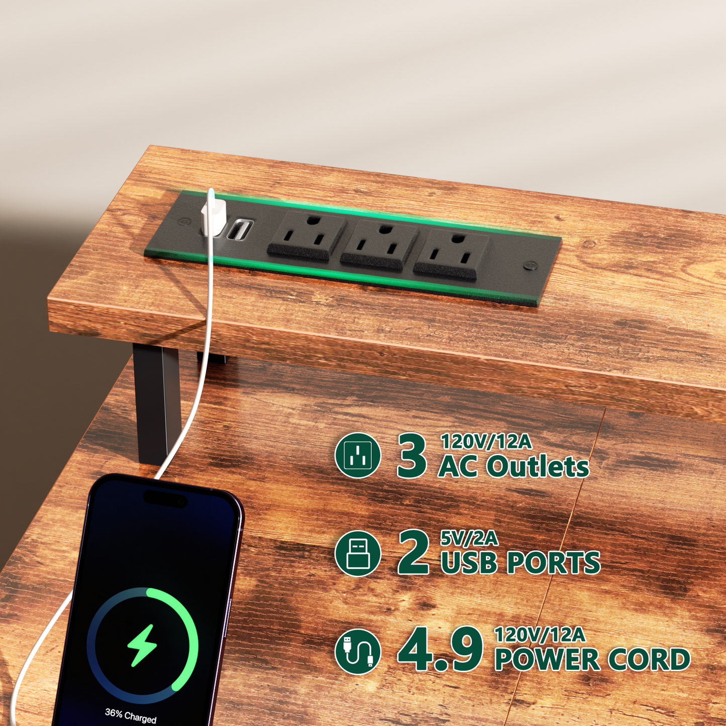 Satifur 55 inch Computer Desk with Power Outlets, Home Office Desk with 4 Drawers, Writing Desk with Removable Monitor Shelf & CPU Stand, Rustic Brown