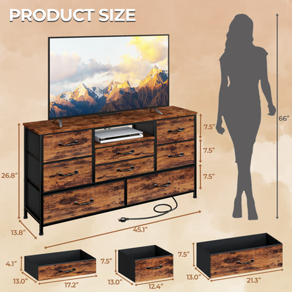 Tydimor TV Stand for TVs up to 55", Media Console for Living Room, Entertainment Center with Cabinet Storage, Rustic Brown