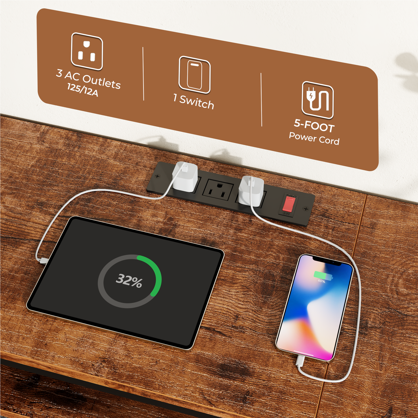 Tydimor TV Stand for TVs up to 55", Media Console for Living Room, Entertainment Center with Cabinet Storage, Rustic Brown