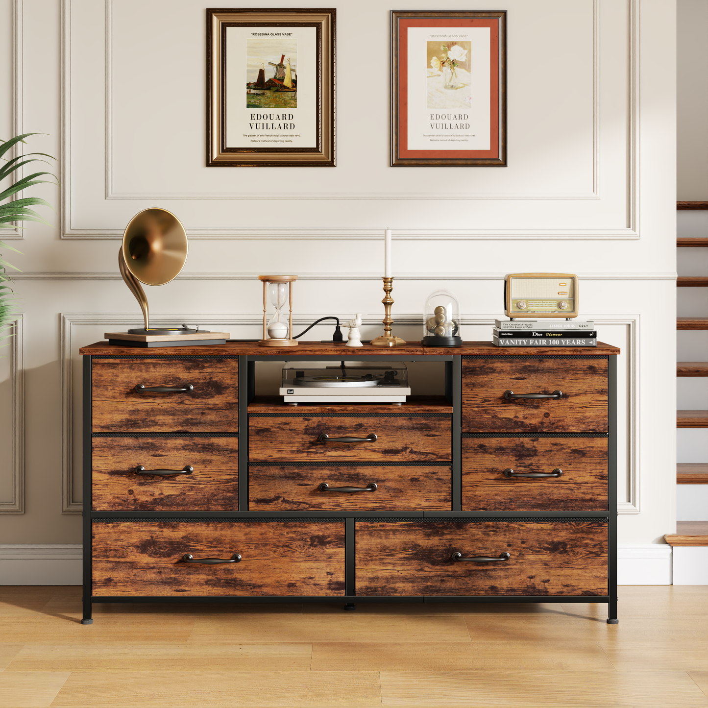 Tydimor TV Stand for TVs up to 55", Media Console for Living Room, Entertainment Center with Cabinet Storage, Rustic Brown