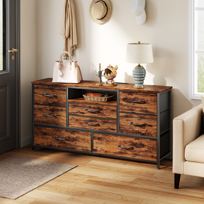 Tydimor TV Stand for TVs up to 55", Media Console for Living Room, Entertainment Center with Cabinet Storage, Rustic Brown