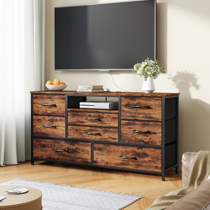 Tydimor TV Stand for TVs up to 55", Media Console for Living Room, Entertainment Center with Cabinet Storage, Rustic Brown