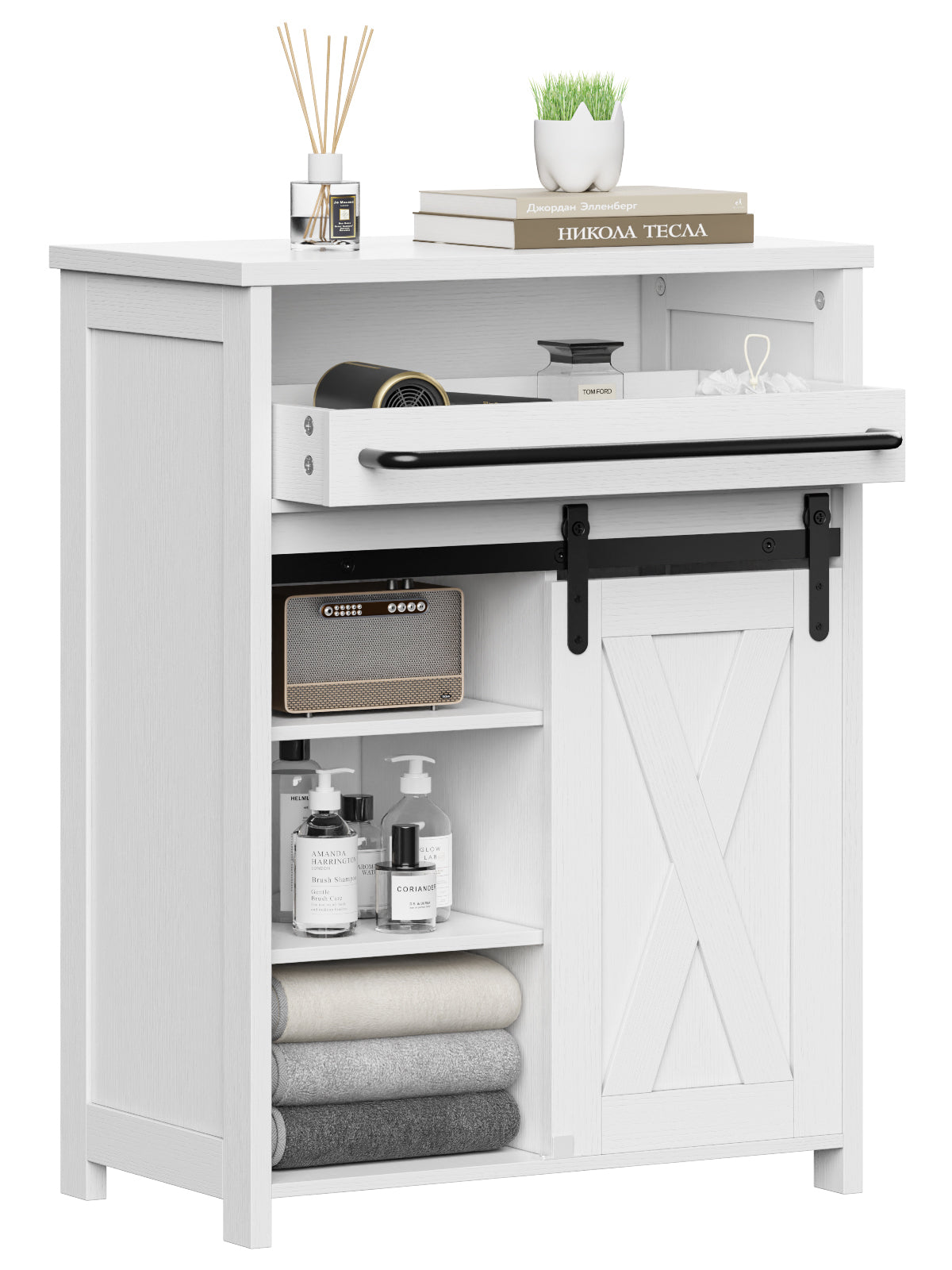 Satifur Farmhouse Storage Cabinet with Adjustable Shelves, Rustic Sideboard for Bathroom Kitchen Living Room