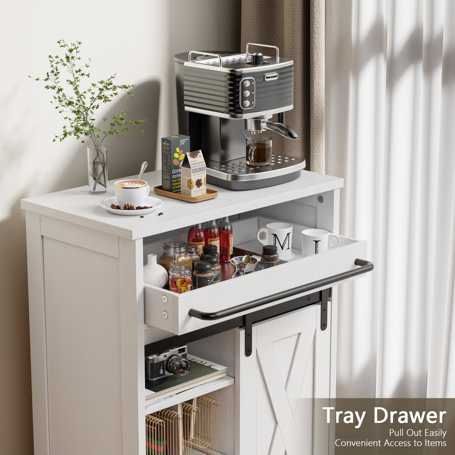 Satifur Farmhouse Storage Cabinet with Adjustable Shelves, Rustic Sideboard for Bathroom Kitchen Living Room