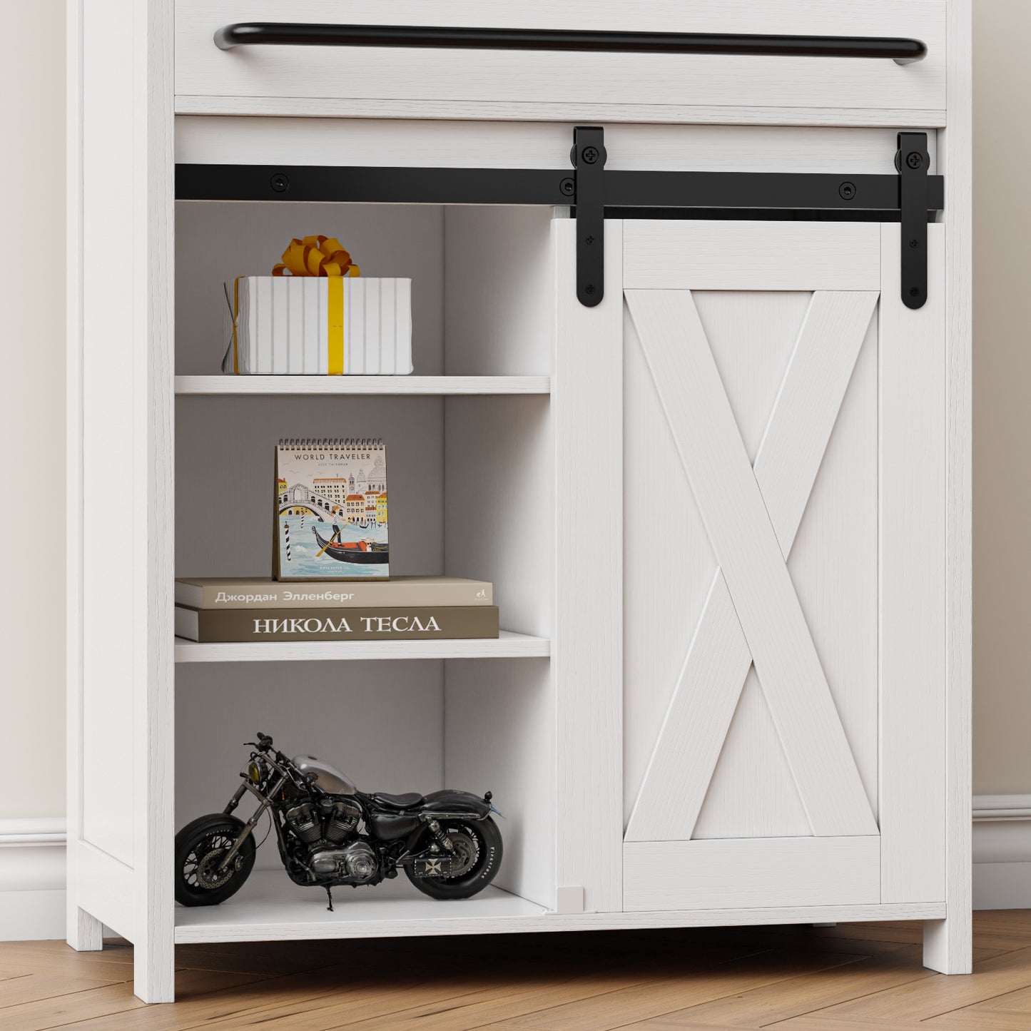 Satifur Farmhouse Storage Cabinet with Adjustable Shelves, Rustic Sideboard for Bathroom Kitchen Living Room