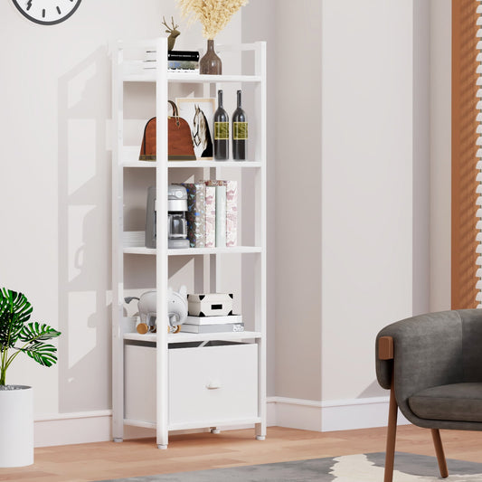 Satifur 5 Tier Ladder Bookcase with Removable Drawer Tall Standing Bookshelf,White