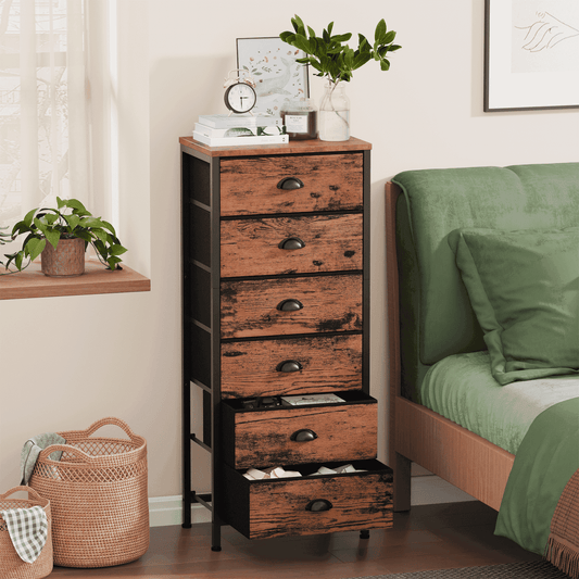 Satifur 6-Drawer Tall Dresser Bedside Fabric Nightstand with Storage,for All Age,Rustic Brown