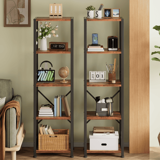 Satifur Bookshelf Bookcase Organizer with 5 Shelves for Living Room Bedroom Kitchen Garage,Rustic Brown