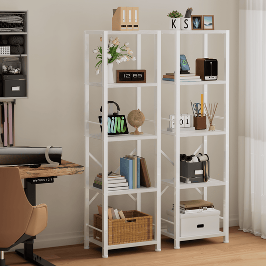 Satifur Bookshelf Bookcase Organizer with 5 Shelves for Living Room Bedroom Kitchen Garage, White