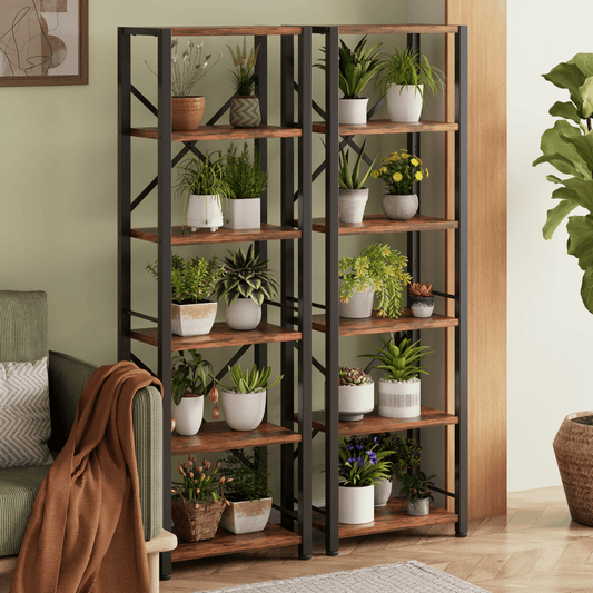Satifur Bookshelf Bookcase Organizer with 6 Shelves for Living Room Bedroom Kitchen Garage,Rustic Brown