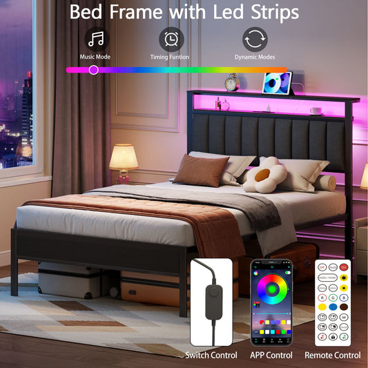 Satifur Full LED Bed Frame, Black