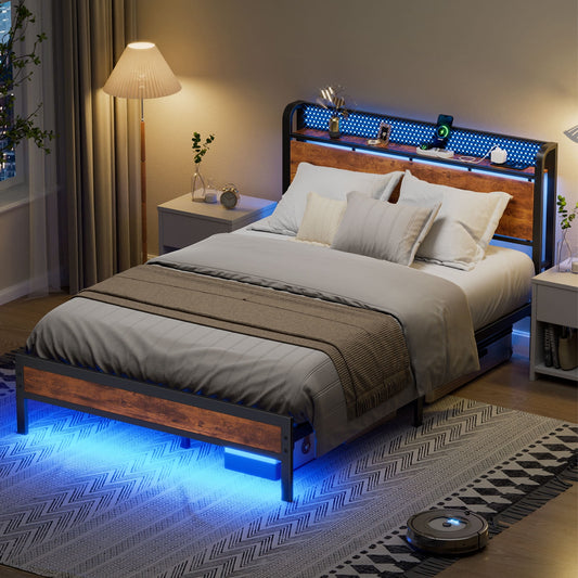 Satifur LED Bed Frame Full Size with 2 USB Ports and Outlets, Platform Metal Bed Frame£¬ No Box Spring Needed, Noise-Free