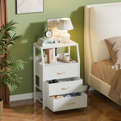 Satifur Nightstand,Vertical Dresser with Fabric Chest of Drawers & Storage for Bedroom,Living Room,White