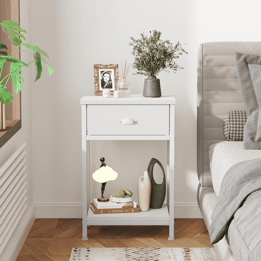 Satifur Nightstand for Bedroom,3-Tier End Table with Drawer,White