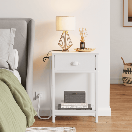 Satifur Nightstand with Charging Station for Bedroom,Side End Table with Outlets & USB Ports,White