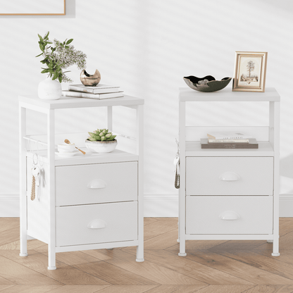 Satifur Nightstand with Drawers & Shelf,Set of 2 Bedside End Table for Bedroom,White