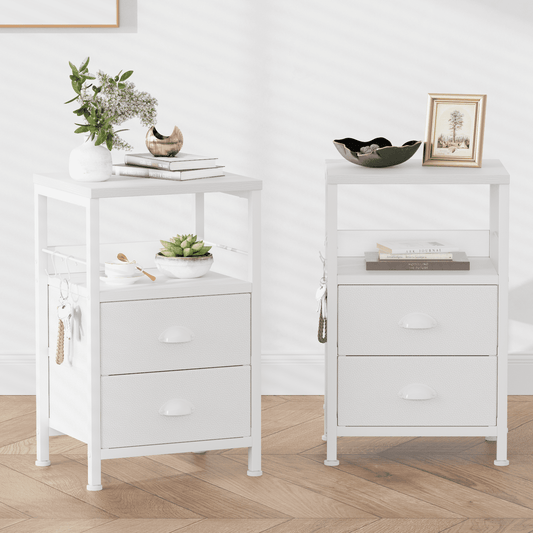 Satifur Nightstand with Drawers & Shelf,Set of 2 Bedside End Table for Bedroom,White